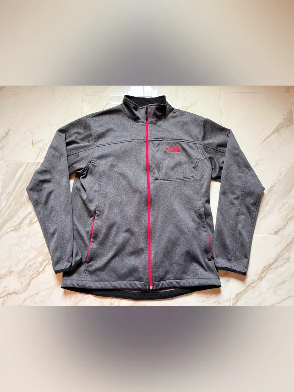 The North Face Men’s Gray Fleece Jacket with Pink Trim